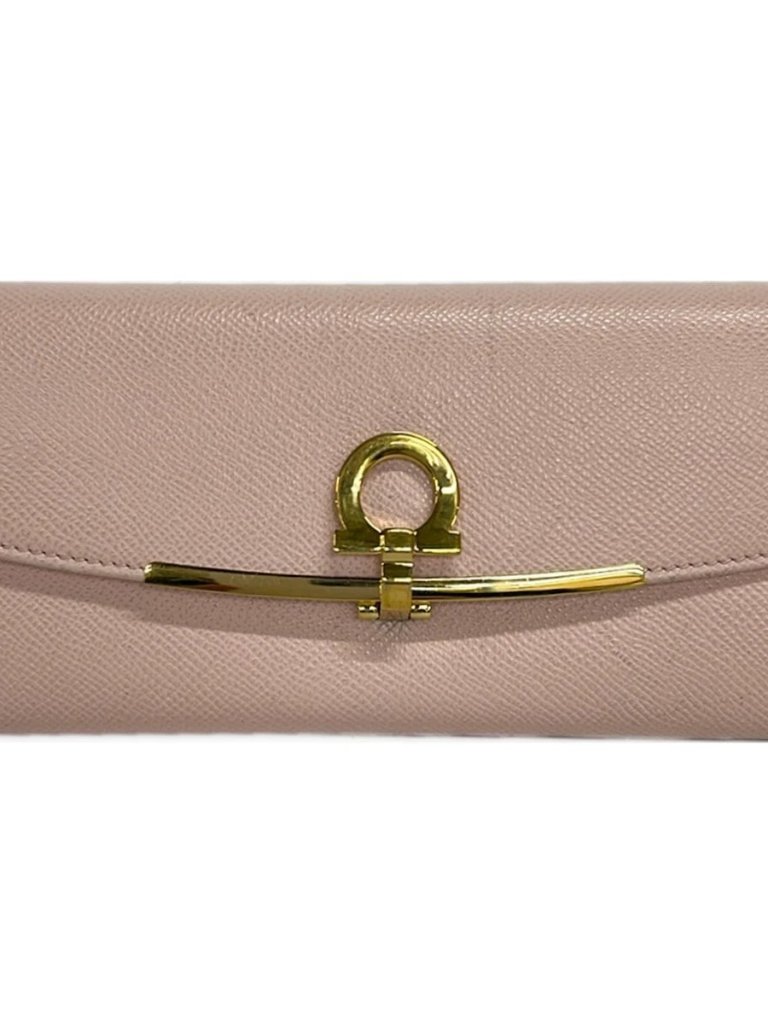 Salvatore Ferragamo Gancini - Light Pink Gold Leather Hardware Long Wallet